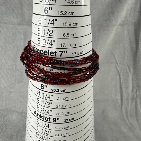 Red & Black Beaded Memory Wire Bracelet Jewelry Women Adjustable Wrap Design - Picture 7 of 11